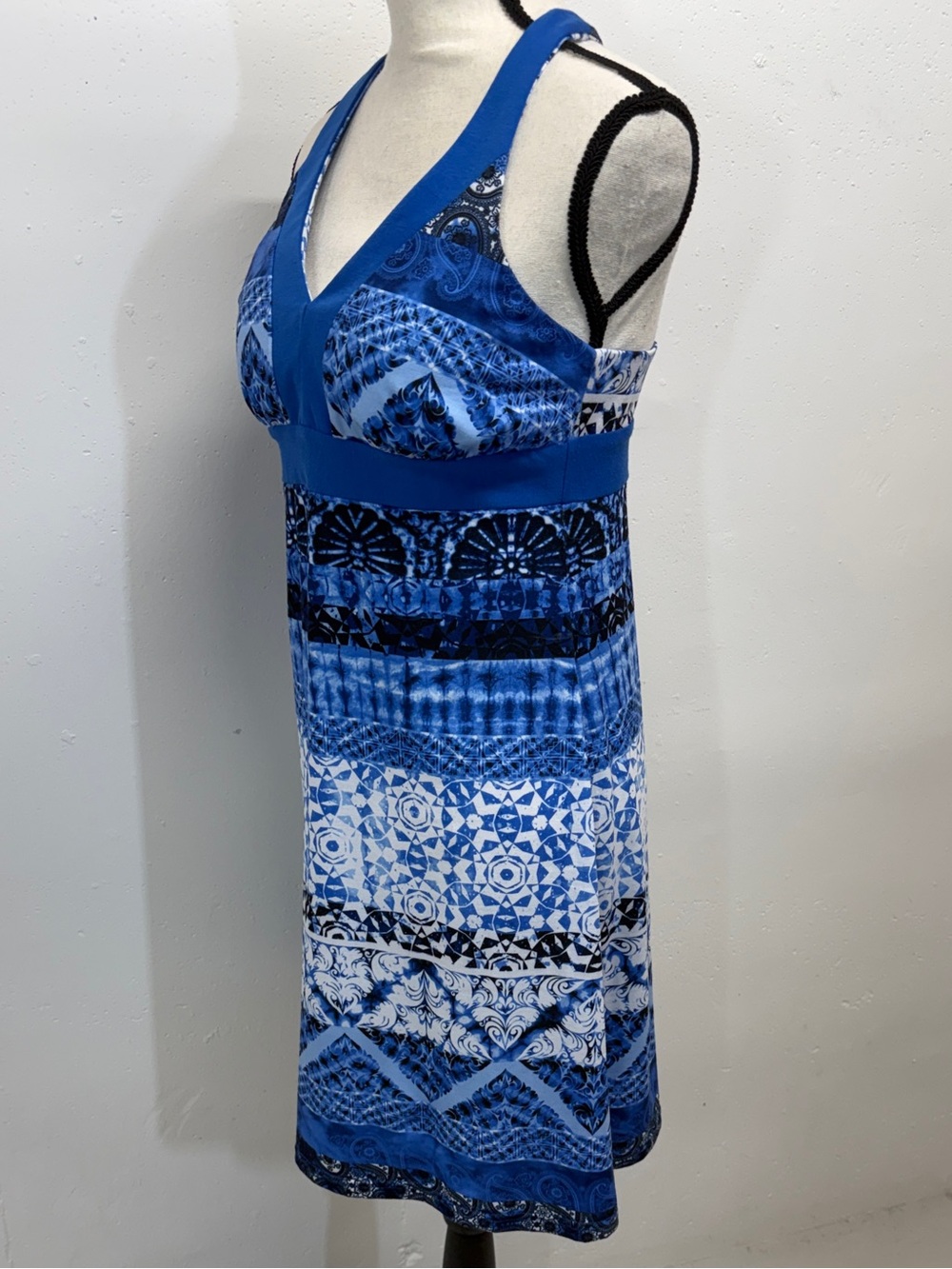 Blue Patterned V-Neck One-Piece Swim Dress - Picture 8 of 15
